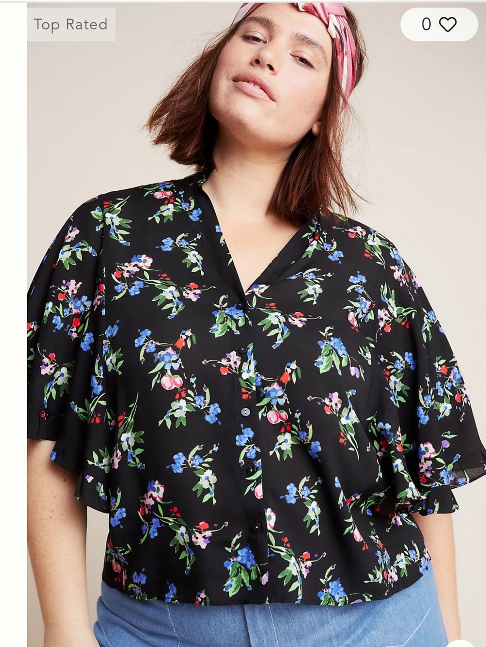 Maeve Aveiro Flutter-Sleeved Buttondown Floral Feminine Top